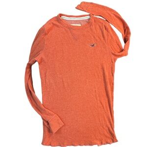 Hollister Shirt Y2K Ribbed Thermal Henley Long Sleeve Rust Orange Top Medium